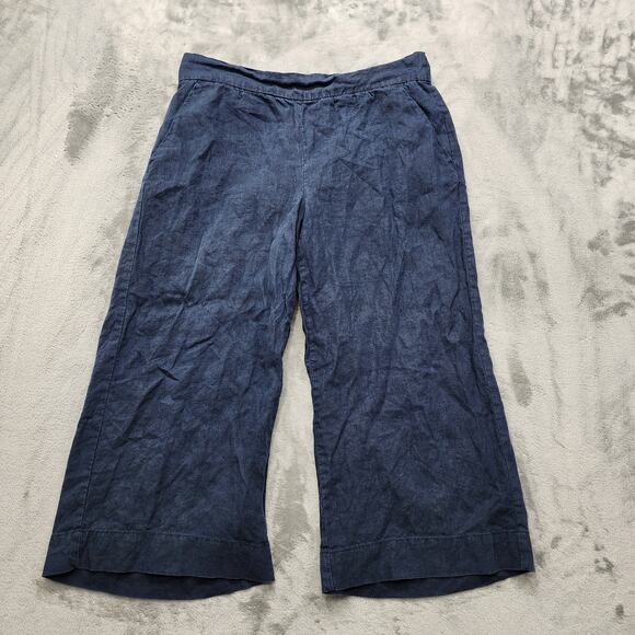 Daily Ritual Pants Womens 12 Blue Linen Pull On Wide Leg Crop Culotte Lagenlook - Picture 1 of 9